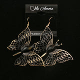 Mi Amore Butterfly Black Plastic Gem Dangle-Earrings Bronze-Tone & Black