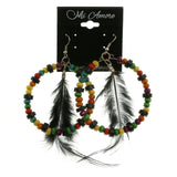 Mi Amore Feather Accent Dangle-Earrings Silver-Tone/Multicolor