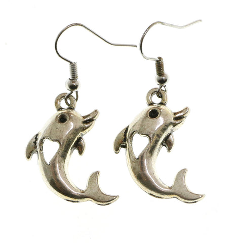Mi Amore Dolphin Dangle-Earrings Silver-Tone