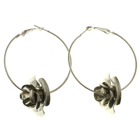 Mi Amore Rose Hoop-Dangle-Earrings Silver-Tone