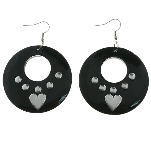Mi Amore Heart Dangle-Earrings Black/Silver-Tone