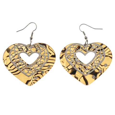 Mi Amore Layered Heart Filligree Dangle-Earrings Tan & Silver-Tone
