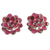 Pink & Silver-Tone Metal Flower Stud-Earrings With Crystal Accents