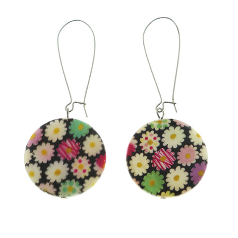 Mi Amore Flowers Drop-Dangle-Earrings Silver-Tone/Multicolor