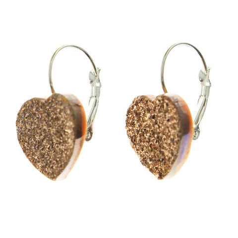Mi Amore Heart Dangle-Earrings Silver-Tone/Brown