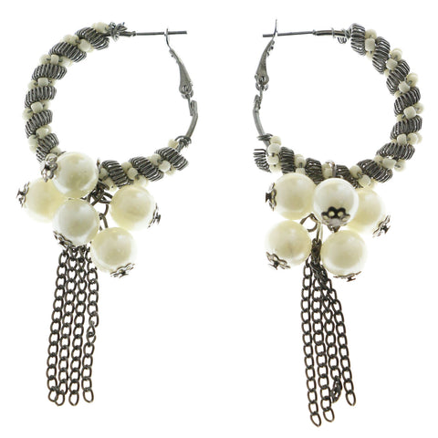 Mi Amore Hoop-Dangle-Earrings Silver-Tone/White