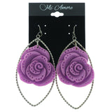 Silver-Tone Dangle-Earrings With Purple Rose Accents
