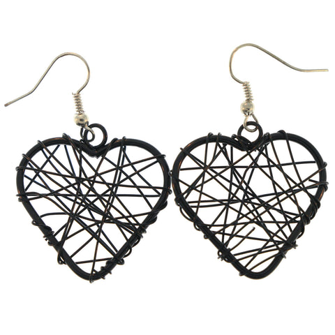 Metal Heart Dangle-Earrings Black