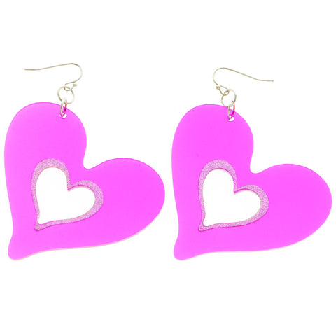 Mi Amore Heart Dangle-Earrings Purple/Silver-Tone