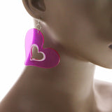 Mi Amore Heart Dangle-Earrings Purple/Silver-Tone