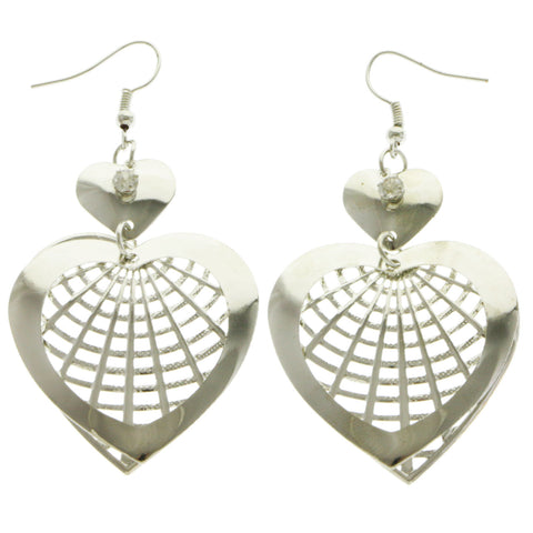 Mi Amore Heart Drop-Dangle-Earrings Silver-Tone