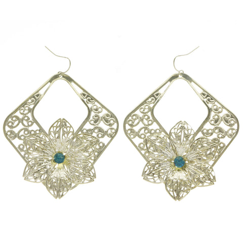 Mi Amore Flower Dangle-Earrings Silver-Tone/Blue