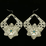 Mi Amore Flower Dangle-Earrings Silver-Tone/Blue