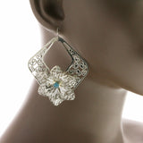 Mi Amore Flower Dangle-Earrings Silver-Tone/Blue