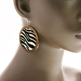 Mi Amore Black Stripe Dangle-Earrings Brown/Silver-Tone