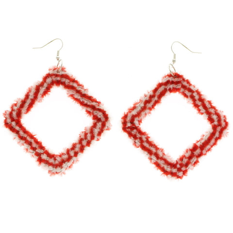 Mi Amore Furry Dangle-Earrings Red/White