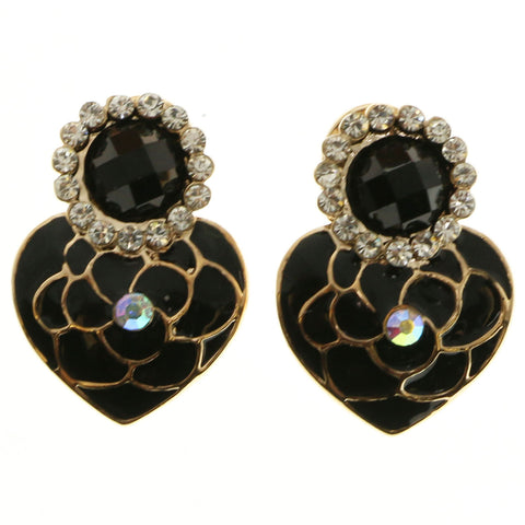 Mi Amore Heart Flower Post-Earrings Gold-Tone & Black