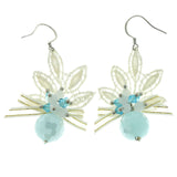 White & Blue Fabric Dangle-Earrings With Crystal Accents