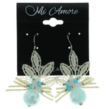 White & Blue Fabric Dangle-Earrings With Crystal Accents