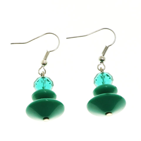 Mi Amore Green Acrylic Bead Dangle-Earrings Silver-Tone/Green