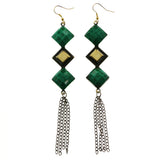 Mi Amore Green Acrylic Stone Dangle-Earrings Gold-Tone/Green
