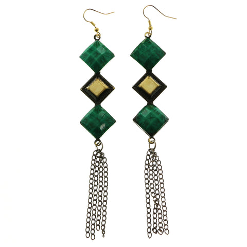 Mi Amore Green Acrylic Stone Dangle-Earrings Gold-Tone/Green