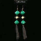 Mi Amore Green Acrylic Stone Dangle-Earrings Gold-Tone/Green