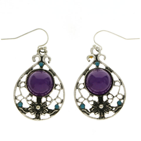 Mi Amore Flower Dangle-Earrings Silver-Tone/Purple