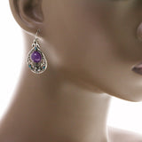 Mi Amore Flower Dangle-Earrings Silver-Tone/Purple