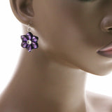 Mi Amore Flower Dangle-Earrings Purple/Silver-Tone