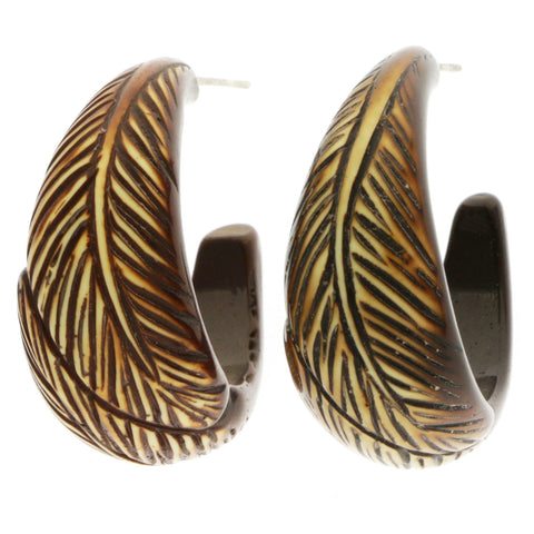 Mi Amore Feather Dangle-Earrings Brown/Silver-Tone