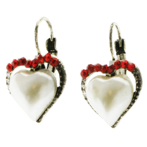 Mi Amore Heart Dangle-Earrings Red/Silver-Tone