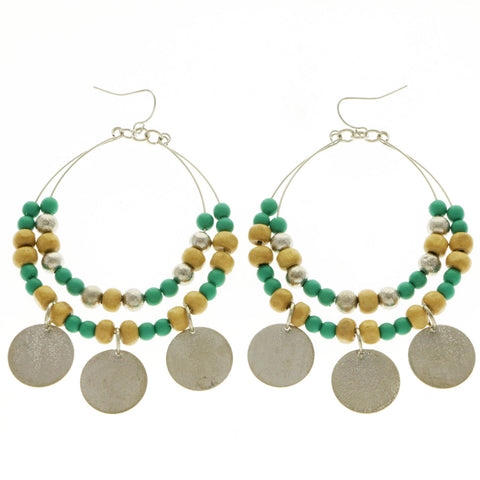 Mi Amore Green and Red Bead Dangle-Earrings Silver-Tone