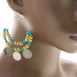 Mi Amore Green and Red Bead Dangle-Earrings Silver-Tone