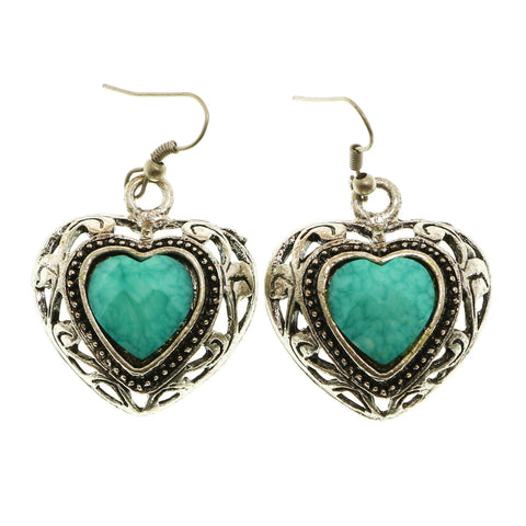 Mi Amore Heart Dangle-Earrings Silver-Tone/Blue