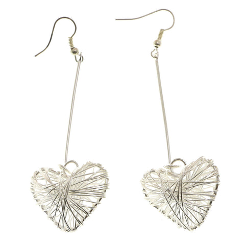 Mi Amore Heart Drop-Dangle-Earrings Silver-Tone