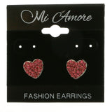Mi Amore Heart Post-Earrings Silver-Tone/Pink
