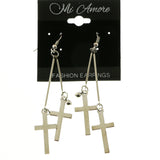 Mi Amore Cross Drop-Dangle-Earrings Silver-Tone