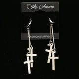 Mi Amore Cross Drop-Dangle-Earrings Silver-Tone