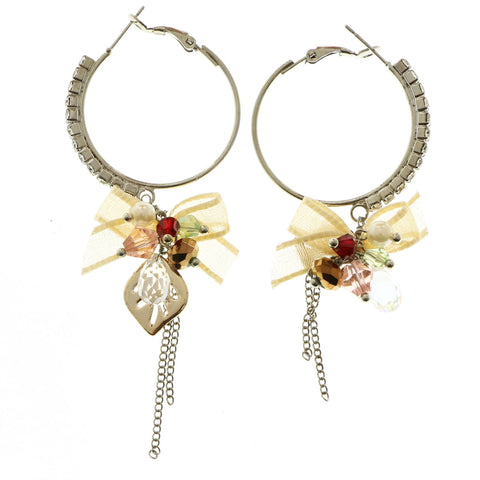 Mi Amore Bow Leaf Hoop-Dangle-Earrings Silver-Tone