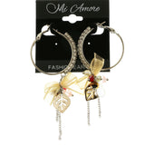 Mi Amore Bow Leaf Hoop-Dangle-Earrings Silver-Tone