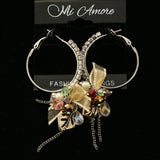 Mi Amore Bow Leaf Hoop-Dangle-Earrings Silver-Tone