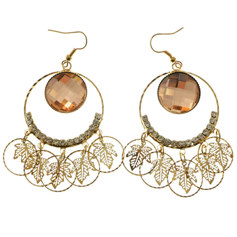 Mi Amore Peach Acrylic Gem Leaf Dangle-Earrings Gold-Tone & Peach