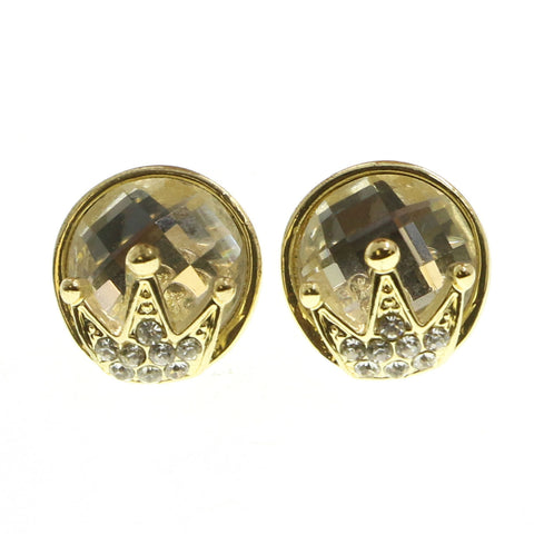 Mi Amore Crown Clear Acrylic Gem Post-Earrings Gold-Tone & Clear