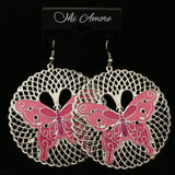 Mi Amore Butterfly Dangle-Earrings Silver-Tone/Pink