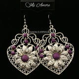 Mi Amore Purple Acrylic Gems Dangle-Earrings Silver-Tone/Purple