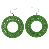 Green & Silver-Tone Plastic Dangle-Earrings With Crystal Accents