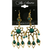 Mi Amore Blue Crystals Green Stones Dangle-Earrings Gold-Tone & Green