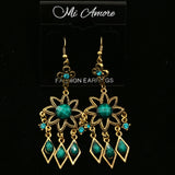 Mi Amore Blue Crystals Green Stones Dangle-Earrings Gold-Tone & Green