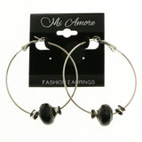 Mi Amore Black Acrylic Beads Hoop-Earrings Silver-Tone/Black